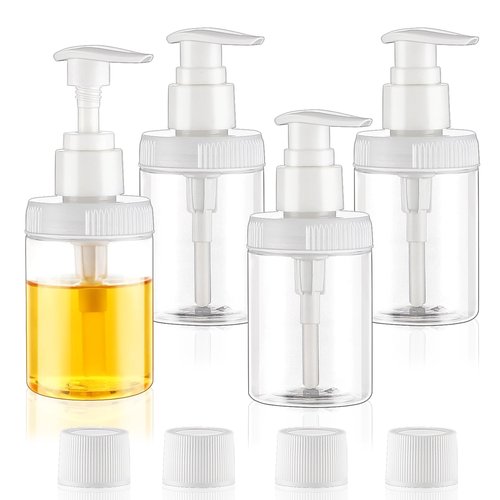 Cosywell Pump Bottle Dispenser 4oz/120ml 4 Pack Plastic Lotion Dispenser Wide Mouth Jar Style Empty Refillable Bathroom Shower Containers for Shampoo Conditioner Body Wash(Clear)