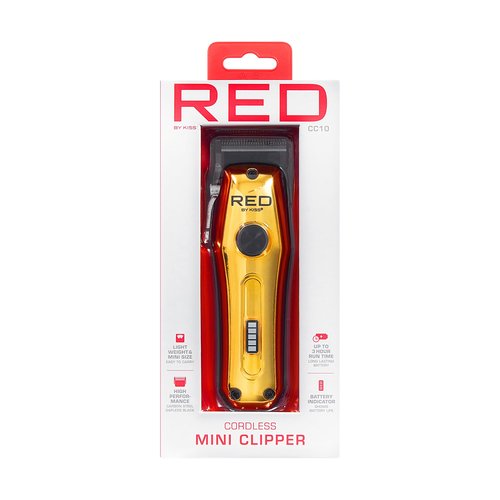 Red Cordless Mini Trimmer – Lightweight, High Performance Pro Zero Gapped with 4 Attachments for Manscaping, Carbon Steel Blade, Adjustable Taper Lever, USB-C Charging 3-Hour Run Time, Travel Size
