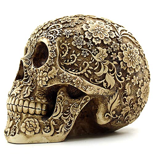 Halloween Skull Flower Sculpture - Human Skeleton Statue for Home Decor - 8.1" Variation of Skull Flower