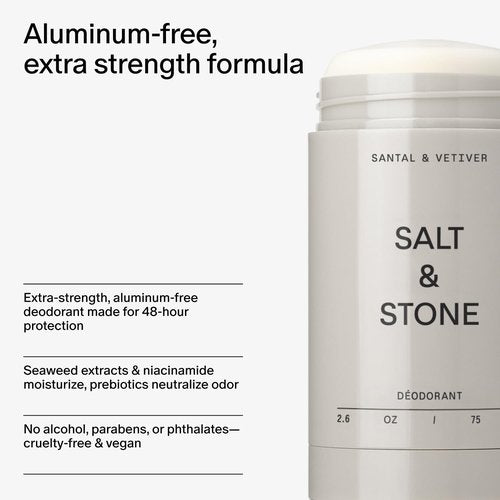 Salt & Stone Aluminum-Free Deodorant - Extra Strength 48-Hour Protection for All | Trio Set with Seaweed Extracts, Niacinamide & Prebiotics