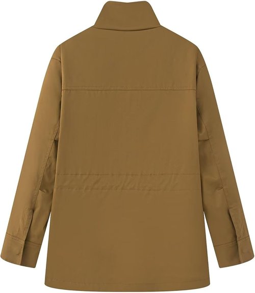 FindThy Women's Utility Jacket - Casual Stand Collar with Drawstring Waist & Multi Pockets | Versatile Outerwear
