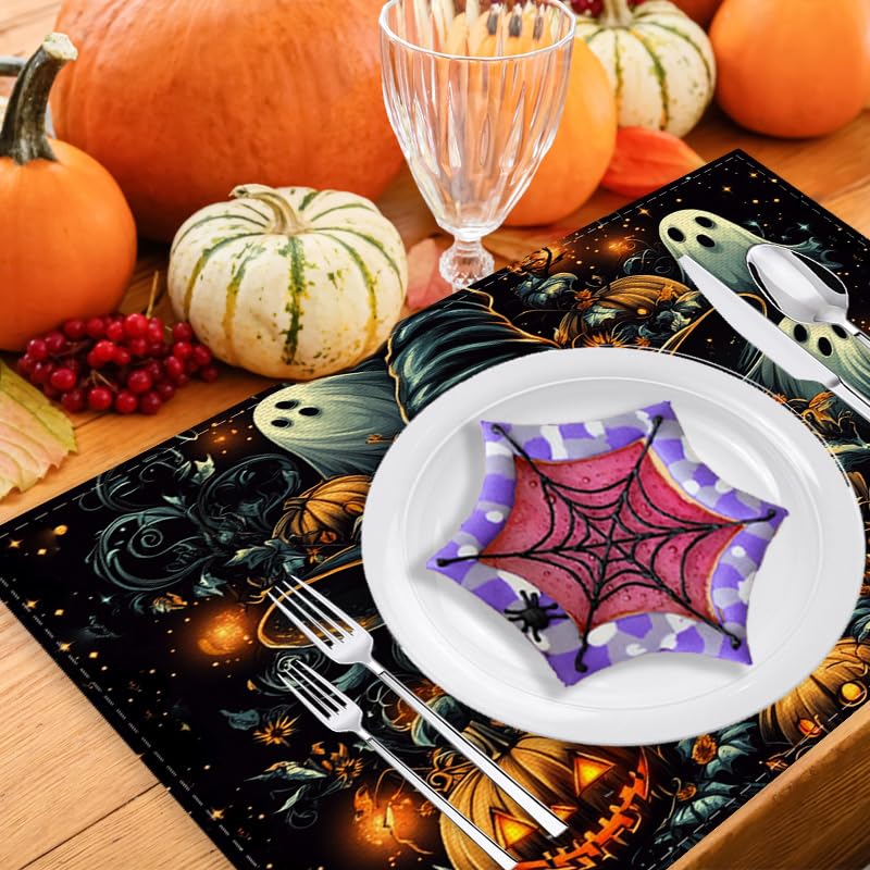 Halloween Pumpkin Placemats Set of 4 - 12x18 Inch Table Decor for Fall & Holiday
