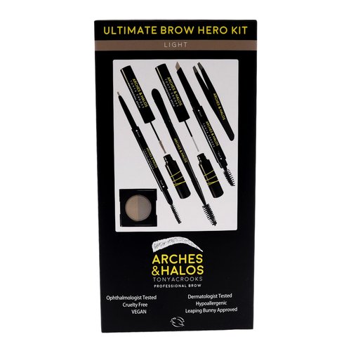 Arches and Halos Ultimate Brow Hero Kit - Pencil, Powder, Spoolie, Brush, and Tweezer Kit for Perfect Eyebrows - Includes Five Essential Eyebrow Care Tools - Professional Grade Design - Light - 1 pc