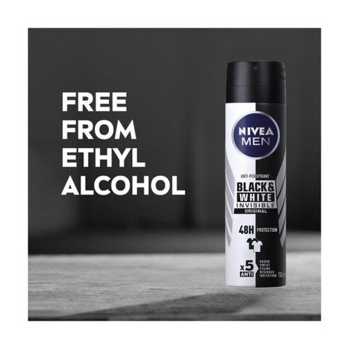 NIVEA Men Invisible for Black & White Original Anti-Perspirant Deodorant Spray 150ml | 48H Protection | No White Marks or Yellow Stains | No Ethyl Alcohol | Fresh Scent | Quick-Dry, 3 Pack