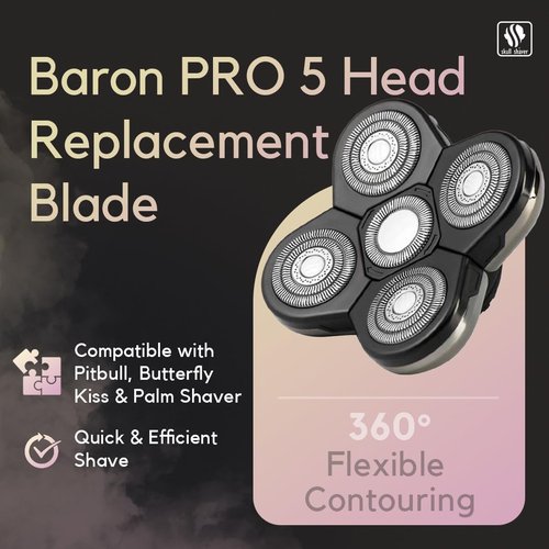 Skull Shaver Baron Replacement Shaver Head Blade - Smooth Close Shave | Flexible 5-Head Design