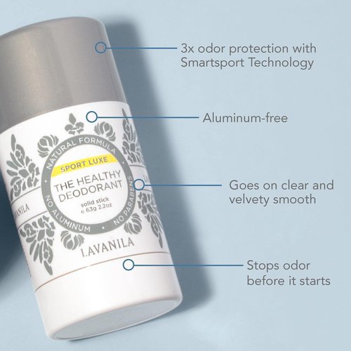 Lavanila Sport Luxe Deodorant - Aluminum-Free, Pure Vanilla, 2oz | Healthy, Vegan Solid Stick for All