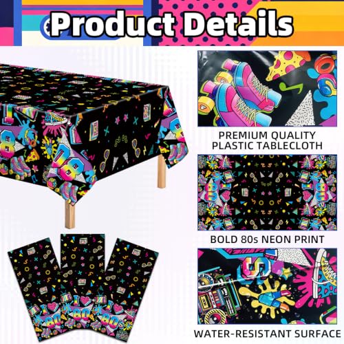 80s Neon Plastic Tablecloth Set - Disposable Retro Party Covers, 54x108 Inches, Variations of THIS listing
