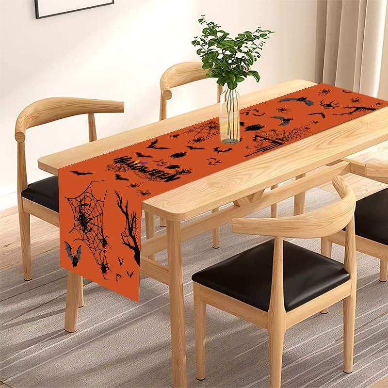 Halloween Table Runner 13x72 Inch Gothic Spiders Web Bats Decor