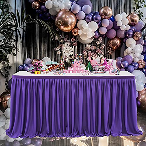 17ft Purple Table Skirt for Rectangle Tables Wedding Party Banquet Ruffle Cloth - Purple / 203" x 30"