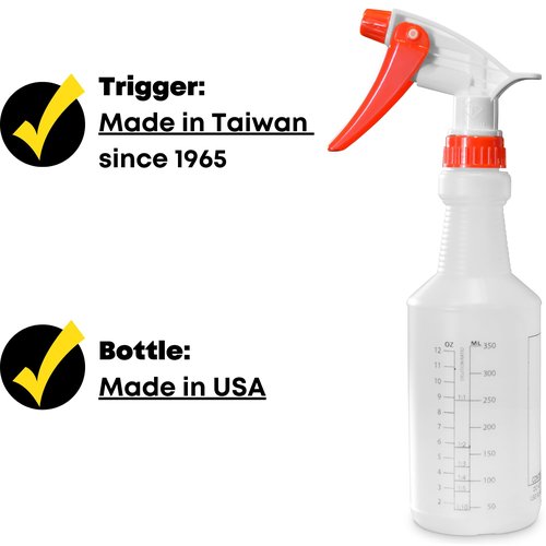 SupplyMaid Commercial-Grade 16 oz Spray Bottles with Dilution Ratios, Ounces & Milliliters, Made in USA, Great for Cleaning, Essential Oils, Hair, Plants, BBQ (4-Pack)