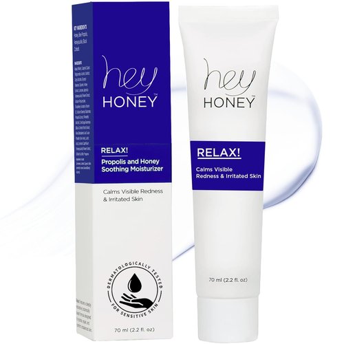 Hey Honey Skincare Relax - Instant Rosacea Relief Cream for Sensitive Skin | Calming Moisturizer with Honey & Propolis | 2.2 Oz