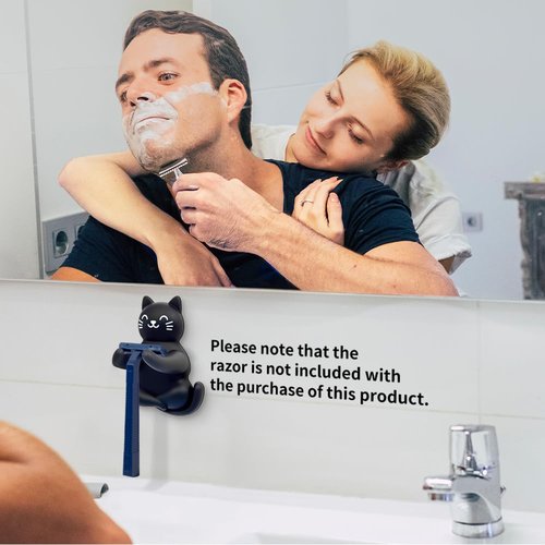Pishovi Cat Holder Shaver Organizer, Black Cat Bathroom Decor Razor Holder Wall Mount, Valentine's Day Birthday Gifts for Women Boyfriend Girlfriend, Emotiona Gifts for Wife Husband Dad Mom Cat Lover