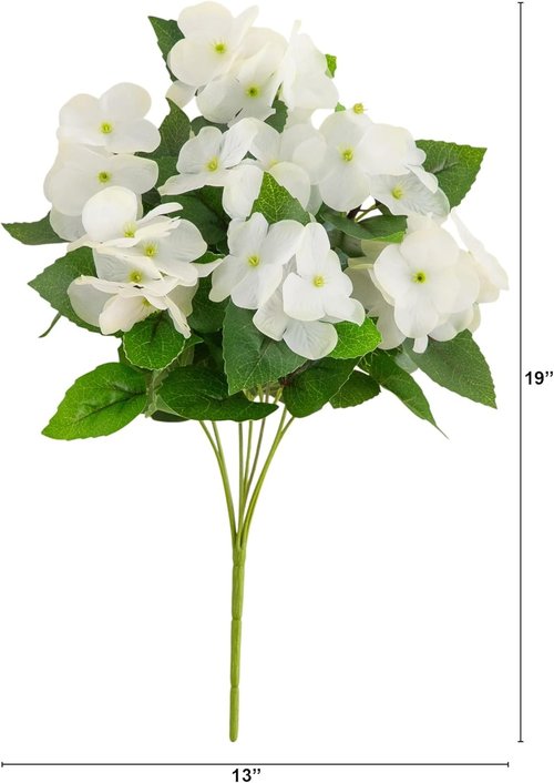 Nearly Natural 14-Inch UV Resistant Artificial Hydrangea Bush - Set of 6 for Indoor/Outdoor Decor