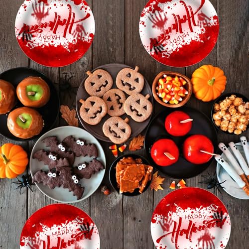 Halloween Bloody Handprint Paper Plates 9 Inch - Disposable Party Tableware (32 Pack)