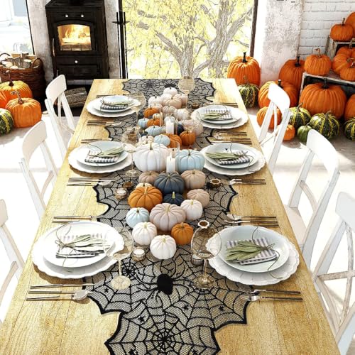 Halloween Black Lace Spiderweb Table Runner 2 Pack 18x72 Inch - Variation of THIS listing