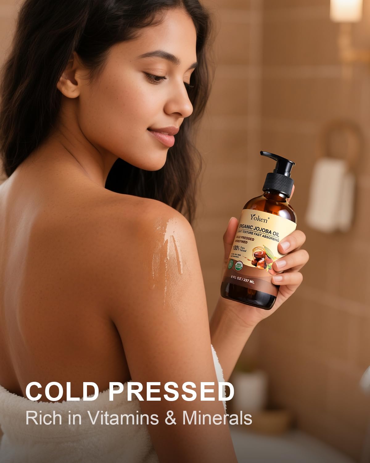 Yoken Organic Jojoba Oil - 100% Pure & Natural Cold Pressed Oil for Hair, Skin & Face | 8 fl oz Glass Bottle