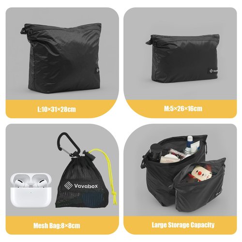 Vavabox Extremely Light Toiletry Bag for Women, Water-Resistant Zipper Pouch, Nylon Makeup Bag Travel essentials for Men Camping Gym (Black)