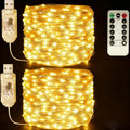 USB Fairy String Lights 33ft 100 LED Warm White 8 Modes Remote Timer 2 Pack