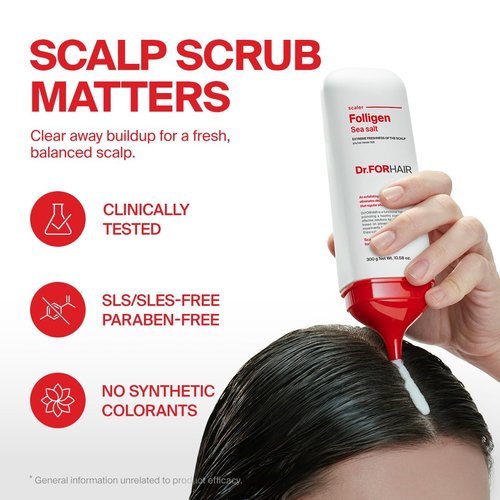 Dr.FORHAIR Folligen Sea Salt Scaler 10.58 fl oz - Korean Scalp Exfoliating Scrub for Thicker, Fuller Hair