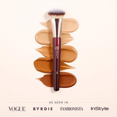 BK BEAUTY 115 MEDIUM CONTOURED FOUNDATION BRUSH – Contoured Foundation Brush for Liquid Makeup - Foundation Makeup Brushes - Face Brush For Liquid Or Cream Foundation