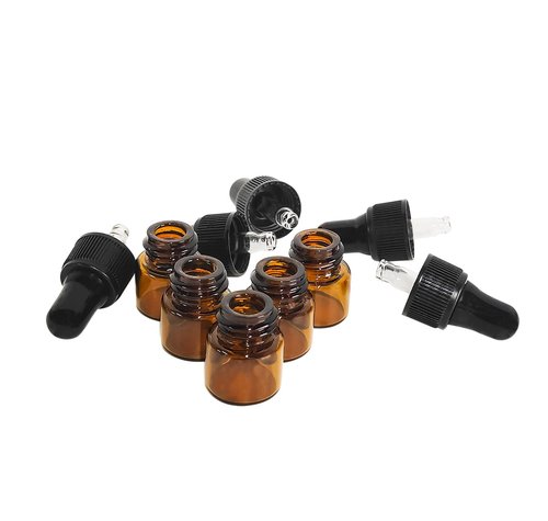 AGENIZ 50pcs Amber Glass Mini Essential Oil Dropper Bottles with Glass Eye Dropper for Travel Sample Vials