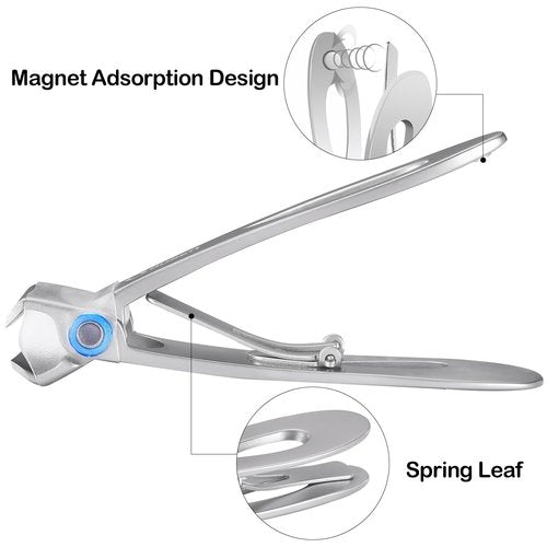 Ousen Beauty Nail Clippers with Catcher - Anti Splash Wide Jaw Opening Thick Toenail Clippers for Seniors | Self-Collecting Fingernail Cutter Heavy Duty Toe Nail Clippers for Men & Women | Silver | L
