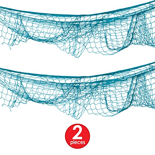 Nautical Fish Net Decorations - 2 Pack Turquoise Cotton Party Nets for Under the Sea & Luau Themes
