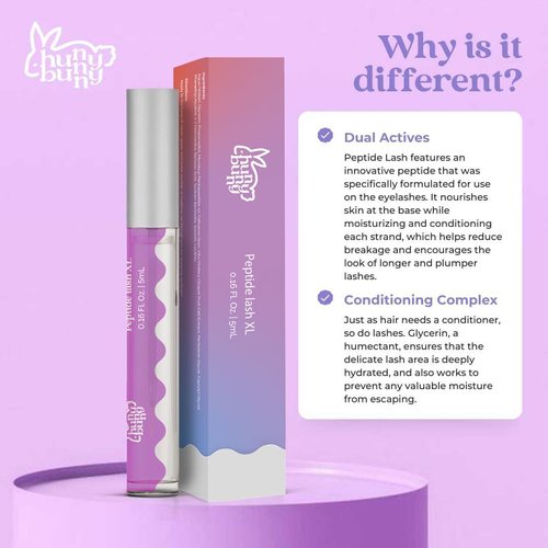 Hunny Bunny Peptide Lash XL - Serum For More Volume, Fuller and Healthier Look - Non-Irritating Formula For Length - Untinted Eyelash Serum Safe For Sensitive Eyes | 60-Day Supply (5mL) Made in USA