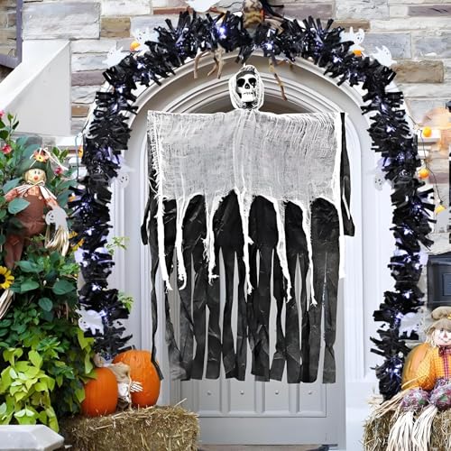 White Halloween Tinsel Garland with Fairy Lights 6.6ft Copper String Decoration