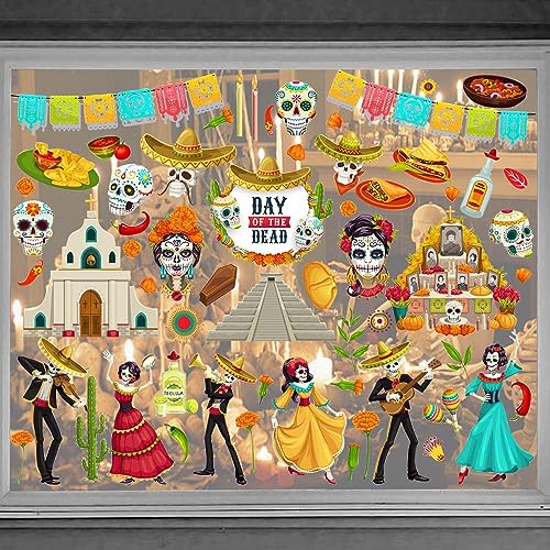 Dia de Los Muertos Window Clings - 9PCS Removable Mexican Skeleton Decor Style1