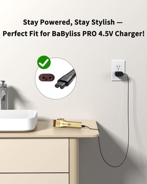 VHBW 4.5V Charger for BaByliss PRO FX870 FX825 Clipper Compatible with FX787 FX788 FX726 Trimmer - 6.5FT Extra Long Power Cord Replacement Part