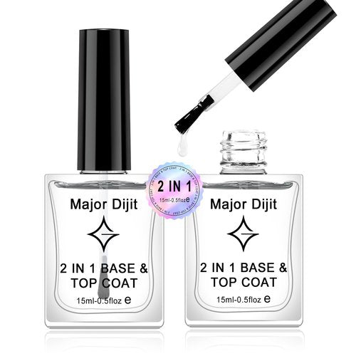 Major Dijit Clear Base & Top Coat 2-in-1 Nail Polish - Quick-Dry, Long-Lasting High Gloss Formula | 0.5 Fl Oz