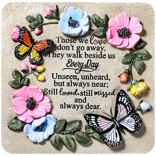 Day of the Dead Garden Memorial Stone - Outdoor Sympathy Decor with Floral Carvings