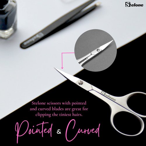 Stelone Multi Purpose Eyebrow Scissors Stainless Steel Curved Blade Cuticle Scissors for Manicure and Cosmetic, Brow Scissors for Facial Hair & Eyelash Trimming