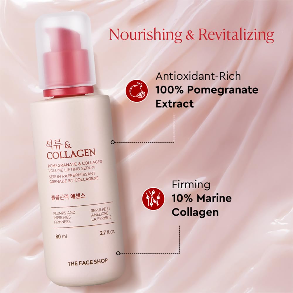 The Face Shop Pomegranate & Collagen Serum - Firming & Hydrating Anti-Aging Formula - Lightweight Korean Skincare