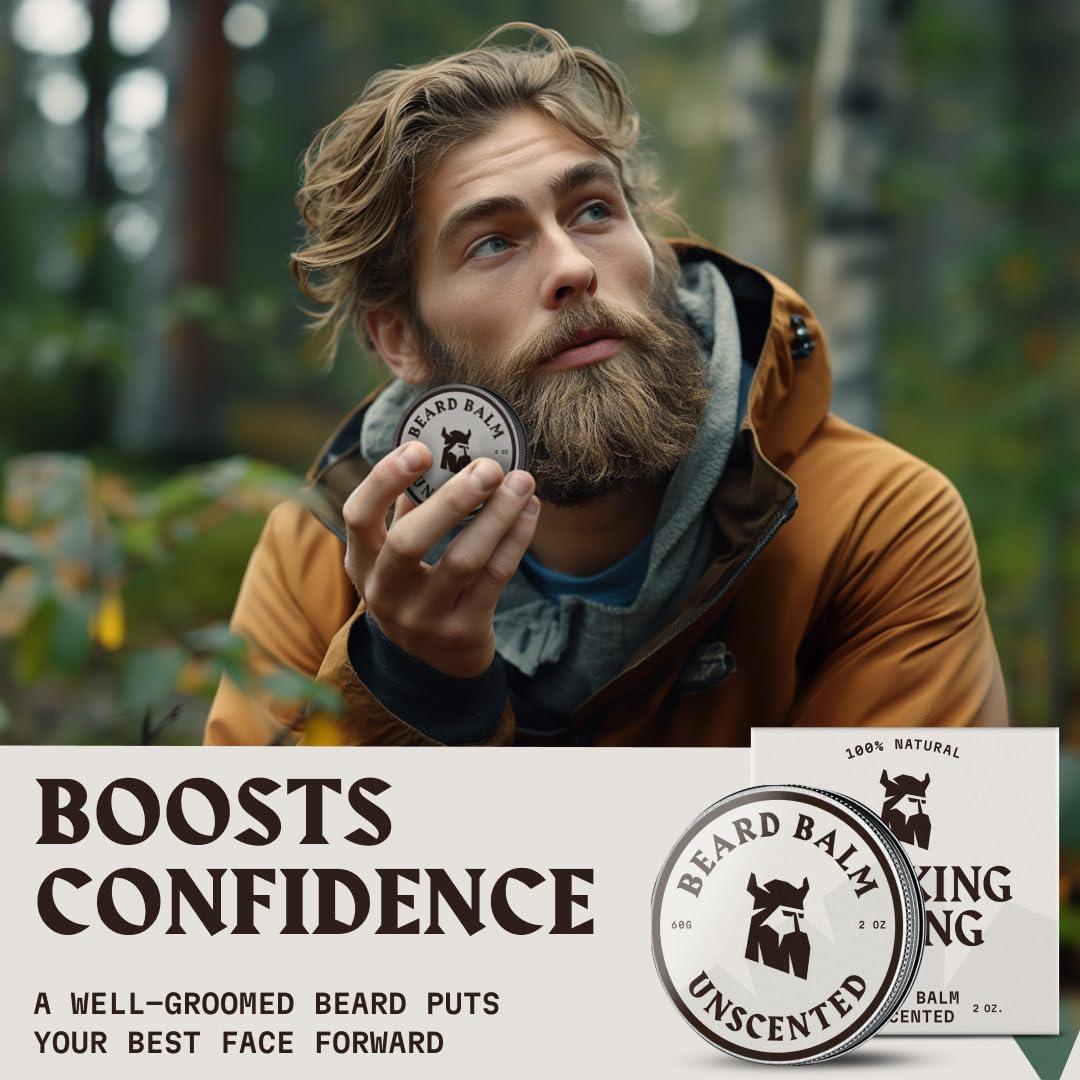 Striking Viking Beard Balm - Unscented 2 Ounces | Fragrance-Free Care & Styling with Argan & Jojoba Oils