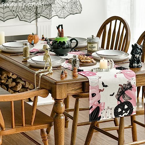 Pink Halloween Table Runner 13x108 Inch Home Party Decor - Artoid Mode