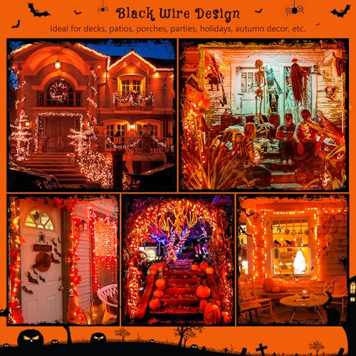 HEYFUNi 21ft Orange Halloween String Lights - 100 LED Mini Lights with Black Wire & Extra Fuses