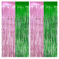 Pink & Green Foil Fringe Backdrop - Metallic Tinsel Curtain for Party & Event Decor