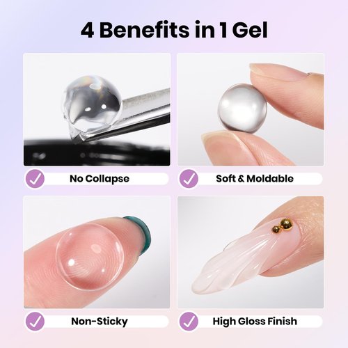 Beetles 3D Gel Nail Art Kit-Crystal Orb 3D Nail Art Clear 1 oz 5 in 1 Non-Sticky Hand Sculpting Building for Beginner DIY Salon at Home,Clear Solid Builder Nail Gel, UV & LED Lamp Cured Needed