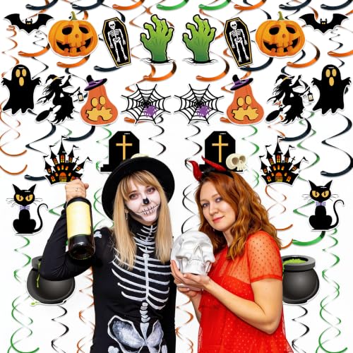 36 Pcs Halloween Hanging Swirls Double Sided Ceiling Decor Set - Spooky Party Decorations