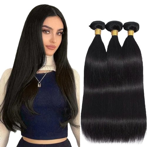 Straight Bundles Human Hair Natural Black Color 8A Unprocessed Brazilian Virgin Hair 3 Bundles 12 14 16 Inch Color #1b Bundles Human Hair Extensions