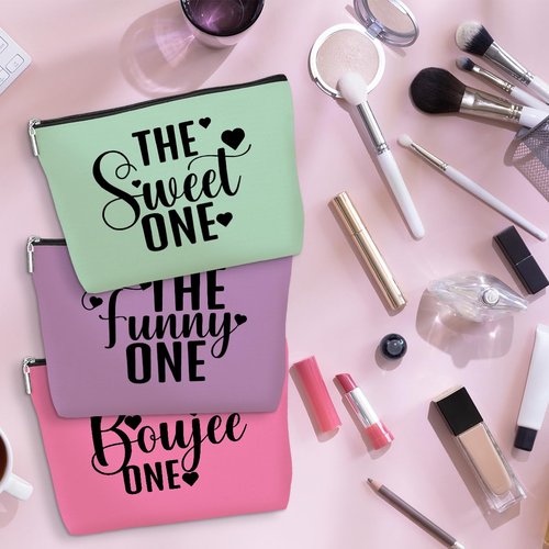 3 Pcs Cosmetic Bags for Women Makeup Bag Toiletry Bag Funny Girls Trip Gifts Favors Girls Weekend Bachelorette Party Bestie Best Friend Friendship Gifts for Women Sister Mom, Pink Purple Green