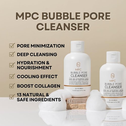 La Noubelle MPC Bubble Pore Cleanser, Korean Face Wash, Gentle Deep Pore Facial Cleanser with Caviar, Blackhead Makeup Remover, Pore Minimizer, Hydrating, Exfoliator, Oily, Dry Skin 5.07 fl oz