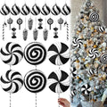 Large Candy Christmas Decorations Set - Black & White Lollipops & Ornaments