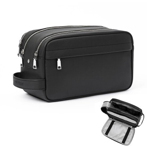 MIRASON Travel Toiletry Bag for Men Leather Travel Bag for Toiletries, Dopp Kit Water-resistant Shower Bag for Shaving Bathroom Organizer Gifts for Men, Black