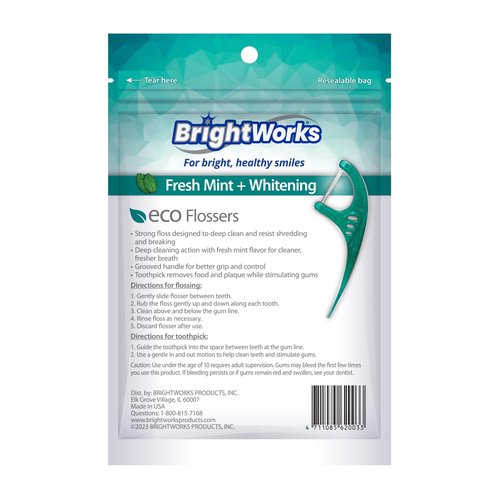 Brightworks ECO Sustainable Floss Picks - 270 Count - PFAS Free - Made in USA100% Post-Consumer Recycled Plastic, Super Strong Mint-Flavored Floss with Micro-Crystals