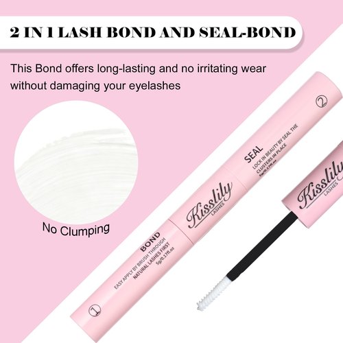 Kisslily Lash Cluster Glue Waterproof Bond and Seal Lash Glue Long Lasting Eyelash Glue Strong Hold Bond and Seal 2-in-1 Adhesive for Home Work Party Use (1, White)