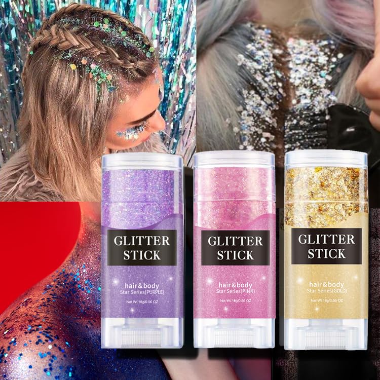 Blue Body Glitter Stick - Holographic Sequins Paint for Face & Body, Waterproof & Long-Lasting