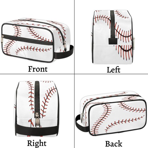 LLCXCSI Boys Travel Toiletry Bag, Kids Waterproof Hanging Dopp Kit, White Baseball Wash Bag with Large Capacity for Travel, Sports, Shower